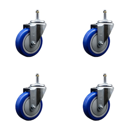 Service Caster 4'' Blue Polyurethane Wheel Swivel 7/16'' Grip Ring Stem Caster Set, 4PK SCC-GR20S414-PPUB-BLUE-716138-4
